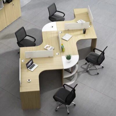 Modern 4-Person Office Workstation with Screens