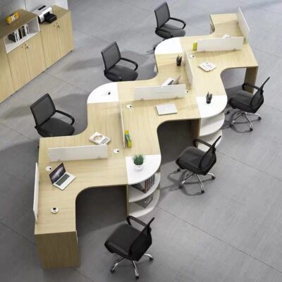 Modern 4-Person Office Workstation with Screens