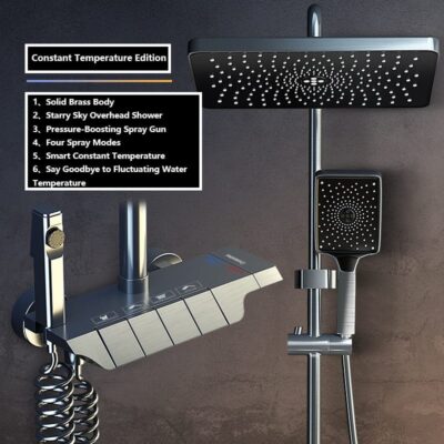 All-Copper Piano Key Shower: 4-Temp Digital Display & Rainfall Pressure