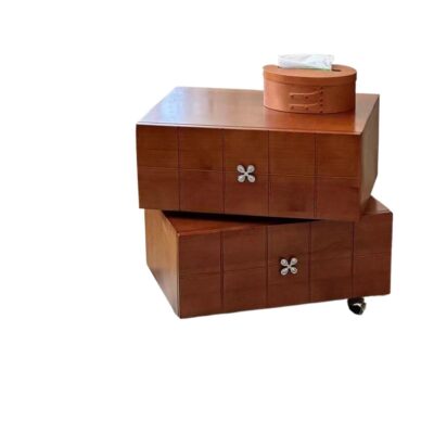 Vintage Rotatable Solid Wood Nightstand with Wheels