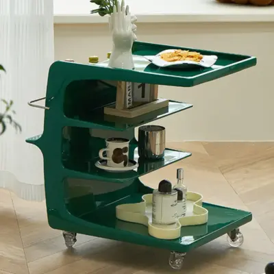 Acrylic Wheeled Cream Side Table Cart