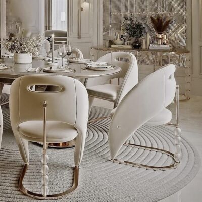 White Luxury Lounge Designer Dining Chairs