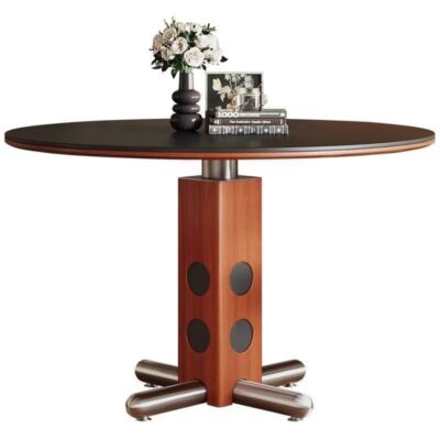 Mid-century Round Dining Table with Metal Legs