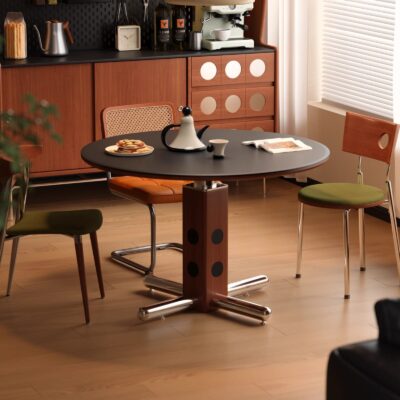 Mid-century Round Dining Table with Metal Legs