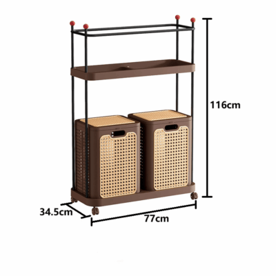 Mid-Century Rolling Laundry Basket & Coat Rack