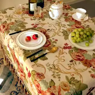 European Vintage Chenille Floral Tassel Tablecloth