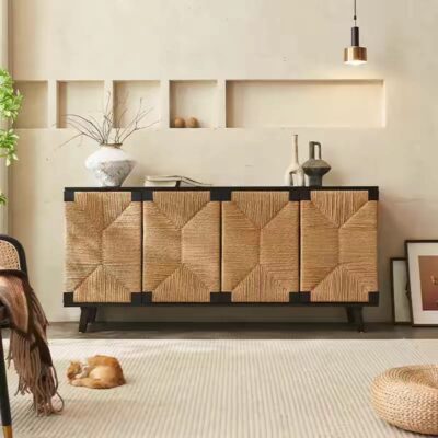 Modern Wabi-Sabi Hand-Woven Buffet Sideboard