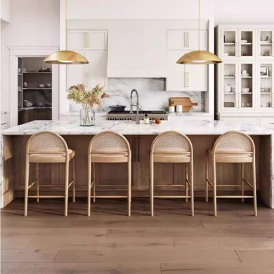 Nordic Vintage Solid Wood Rattan Bar Stool