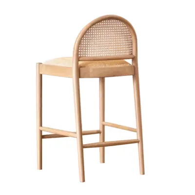 Nordic Vintage Solid Wood Rattan Bar Stool