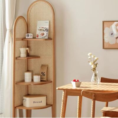 Nordic Minimalist Solid Wood Rattan Screen Partition Shelf