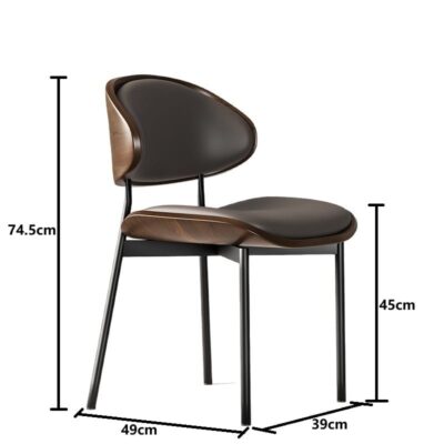 Mid-Century Modern Metal & Leather Dining Chair – Ergonomic Curved Backrest for Cafe & Home