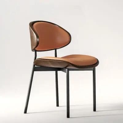 Mid-Century Modern Metal & Leather Dining Chair – Ergonomic Curved Backrest for Cafe & Home
