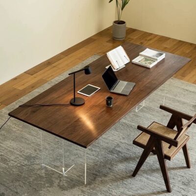 Modern Minimalist Walnut Wood Acrylic Dining & Office Table