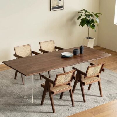 Modern Minimalist Walnut Wood Acrylic Dining & Office Table