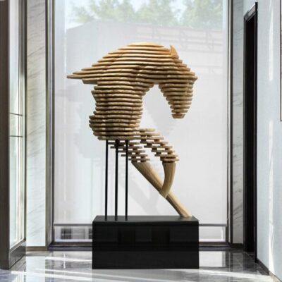 Horse Head Paulownia Wood Carving Sculpture