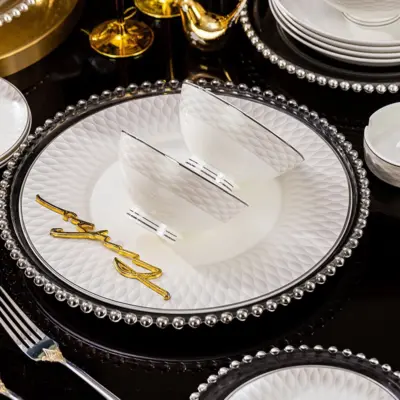 Luxury Customizable Bone China Tableware Set for High-End Hotels and Service Industry – 50 Piece Elegant White Porcelain Dinnerware
