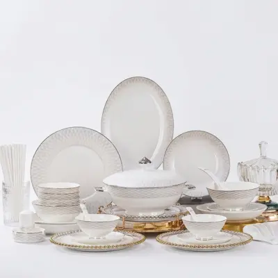 Luxury Customizable Bone China Tableware Set for High-End Hotels and Service Industry – 50 Piece Elegant White Porcelain Dinnerware