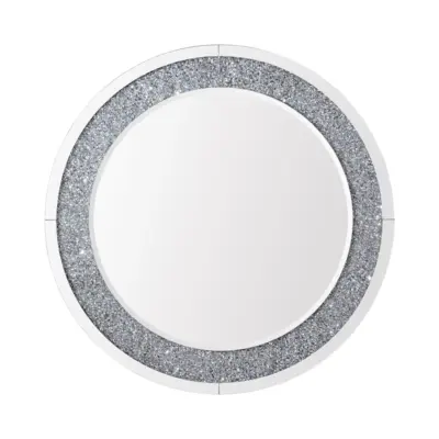Luxurious Custom Round Wall Mirror with Crushed Diamond Inlay for High-End Hotels and Modern Home Decor – Available in 60cm (24″), 80cm (32″), 90cm (36″)
