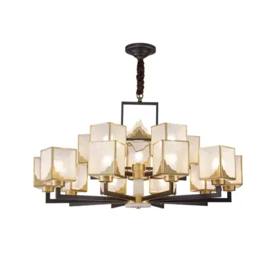 Luxury Copper Jade Chandelier – Bespoke 15-Light Fixture for Grand Hospitality Interiors