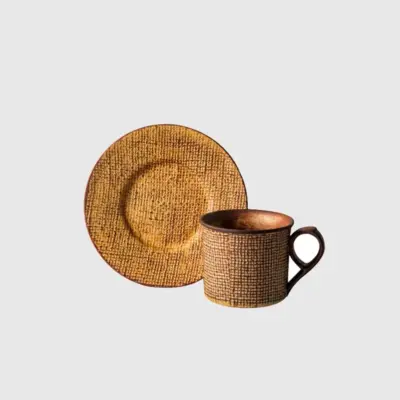 Premium Linen Motif Ceramic Coffee Cup and Saucer Set – Customizable Luxury Hospitality Tableware