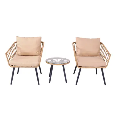 Luxury PE Rattan Outdoor Furniture Set Custom Garden Patio Bistro Chairs and Glass Table Oasis