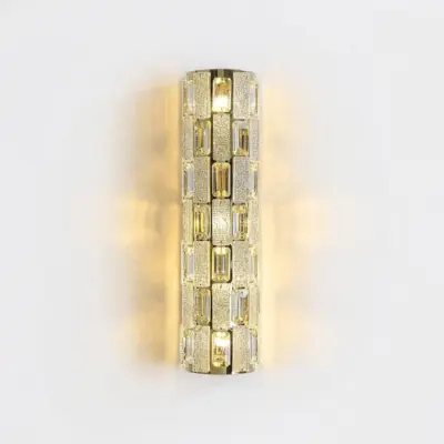 Luxury Stainless Steel Crystal LED Wall Sconce – Elegant Customizable Pillar Vanity Light for Grand Hotels and Modern Commercial Interiors