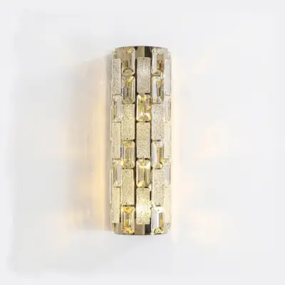 Luxury Stainless Steel Crystal LED Wall Sconce – Elegant Customizable Pillar Vanity Light for Grand Hotels and Modern Commercial Interiors