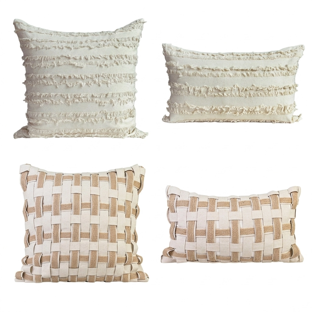 Customizable Cotton Linen Blend Throw Pillow collection in neutral earth tones featuring square and lumbar sizes.