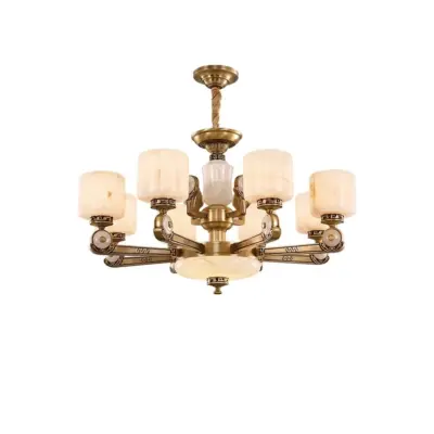 Luxury Brass Glass Chandelier – Modern Multi-head Pendant for Premium Hospitality Projects
