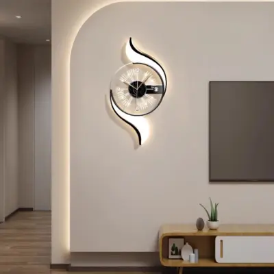Contemporary Abstract LED Wall Clock: Customizable S-Curve Plexiglass Timepiece for Luxury Hotel Lobbies