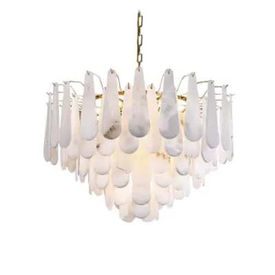 Natural Alabaster Brass Chandelier – Bespoke Raindrop Stone Pendant for Global Luxury Hospitality