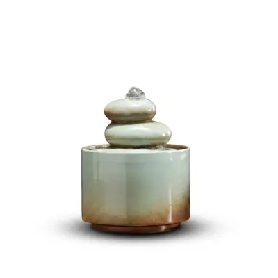 Artisanal Geometric Zen Ceramic Water Fountain – Customizable Luxury Tabletop Waterfall for High-End Hotels, Spas, and Modern Executive Offices