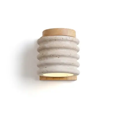 Customizable Travertine and Solid Wood Wall Sconce – Luxury Natural Stone LED Luminaire with Black Walnut and Raw Wood Accents for High-End Hospitality and Boutique Interiors