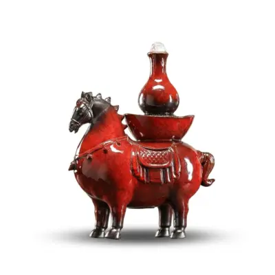 Artisanal Imperial Red Zen Ceramic Water Fountain – Customizable Luxury Sculptural Waterfall for High-End Hotels and Executive Lounges