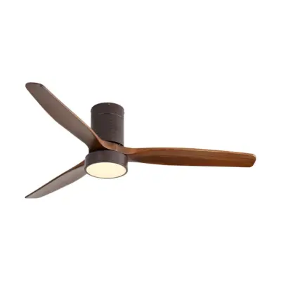 Premium 52-Inch Low Profile Fixed Blade Fan Lamp – Brown Wood Finish LED Ceiling Fan with CE Certification for Luxury Hospitality and Residential Decor