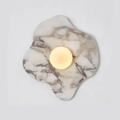 Luxury Natural Marble and Frosted Glass LED Wall Sconce – Artisanal Customizable Irregular Stone Lighting for Upscale Hospitality and Boutique Hotels