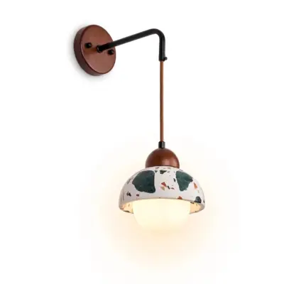 Luxury Terrazzo and Wood LED Wall Sconce – Artisanal Customizable Nordic Stone Sconce for High-End Hotels and Boutique Hospitality Interiors