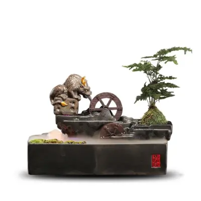 Artisanal Minimalist Horizon Zen Ceramic Water Fountain – Customizable Luxury Tabletop Waterfall for Five-Star Hotels and Corporate Executive Suites