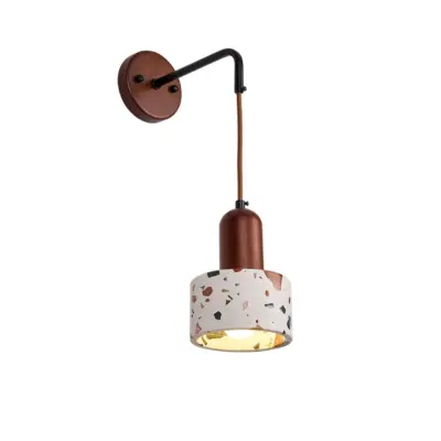 Luxury Terrazzo and Wood LED Wall Sconce – Artisanal Customizable Nordic Stone Sconce for High-End Hotels and Boutique Hospitality Interiors