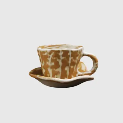 Premium Artisan Speckled Brown Ceramic Coffee Cup and Saucer Set – Customizable Luxury Espresso Tableware