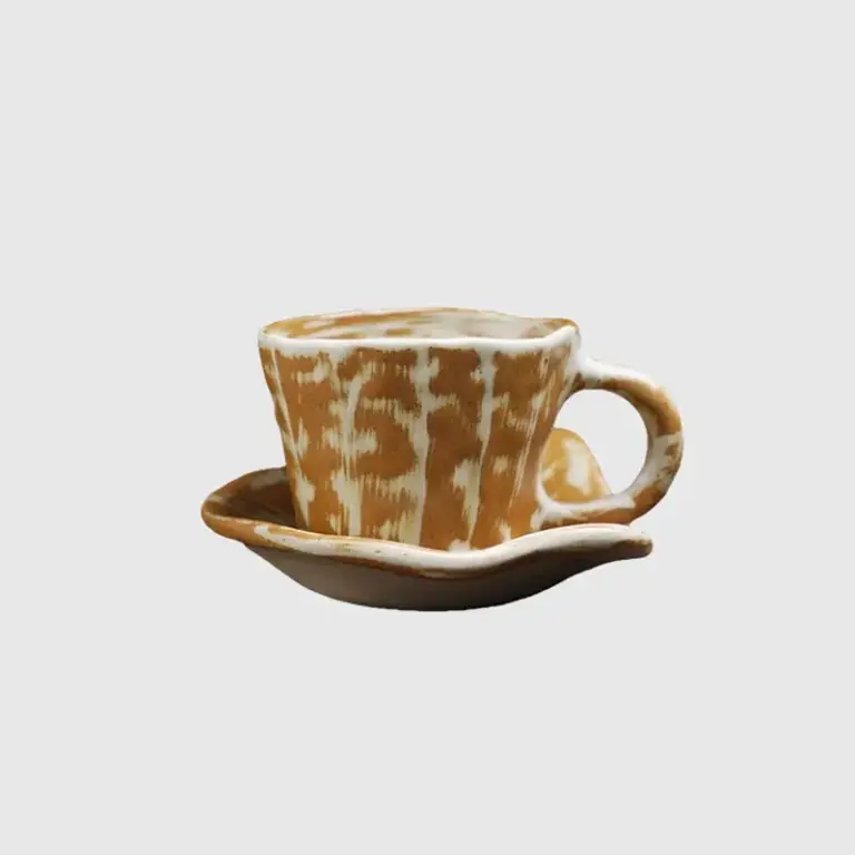 Premium Artisan Speckled Brown Ceramic Coffee Cup and Saucer Set – Customizable Luxury Espresso Tableware