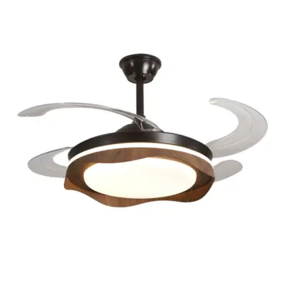 Premium 42-Inch Retractable Blade Invisible Fan Lamp – Luxury Wood Texture LED Ceiling Fan for Global Hospitality and High-End Interior Decor