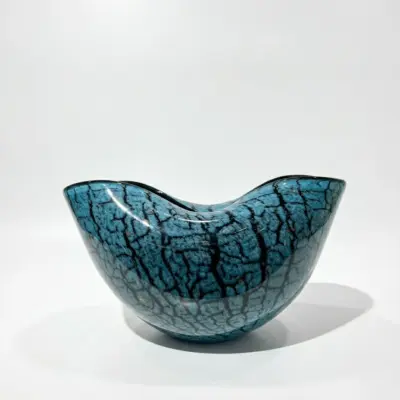 Handcrafted Deep Azure Liuli Glass Vase for Luxury Hotel Decor
