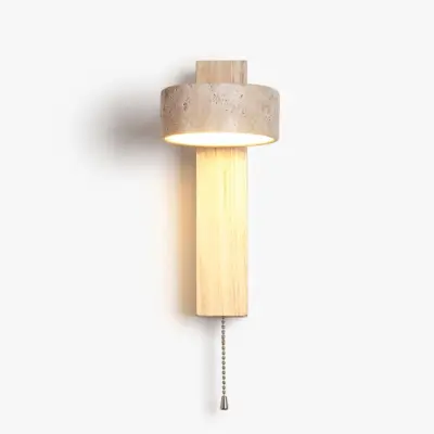 Customizable Alabaster Geometric Wall Sconce – Natural Stone Architectural Luminaire with Black Walnut and Raw Wood Accents for Luxury Hospitality and Boutique Interiors