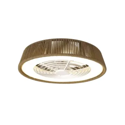 Premium 22-Inch Enclosed Blade Flush Mount Fan Lamp – Rustic Woven Texture Low Profile Ceiling Fan for Luxury Hospitality and Modern Residential Decor