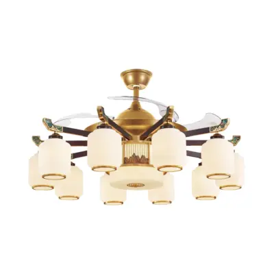 Bespoke Luxury Ceiling Fan Chandelier – Oriental Glass & Copper Fandelier for High-End Hospitality