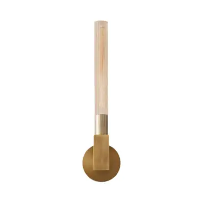 Luxury Brass and Ribbed Glass LED Wall Sconce – Elegant Customizable Vertical Vanity Light for High-End Hotels and Designer Commercial Interiors