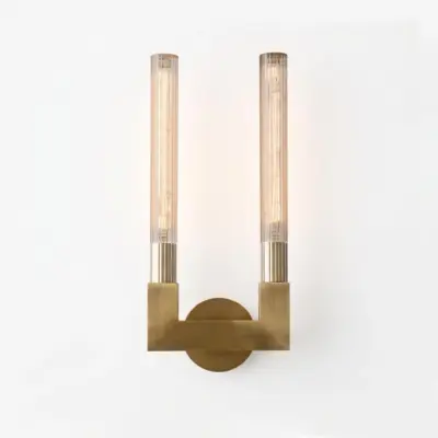 Luxury Brass and Ribbed Glass LED Wall Sconce – Elegant Customizable Vertical Vanity Light for High-End Hotels and Designer Commercial Interiors