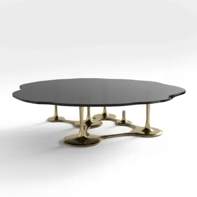 Luxury Black Glass and Gold Coffee Table
