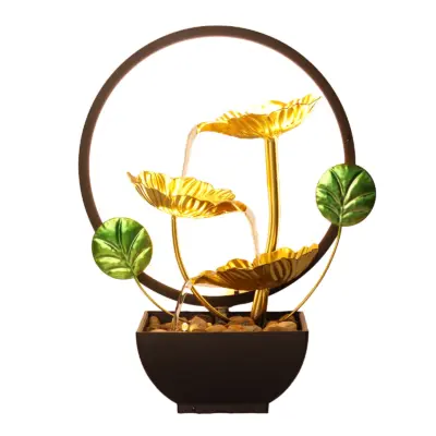 Artisanal Golden Ginkgo Leaf Zen Metal Water Fountain – Customizable Luxury Tabletop Waterfall for High-End Hotels and Executive Lounges